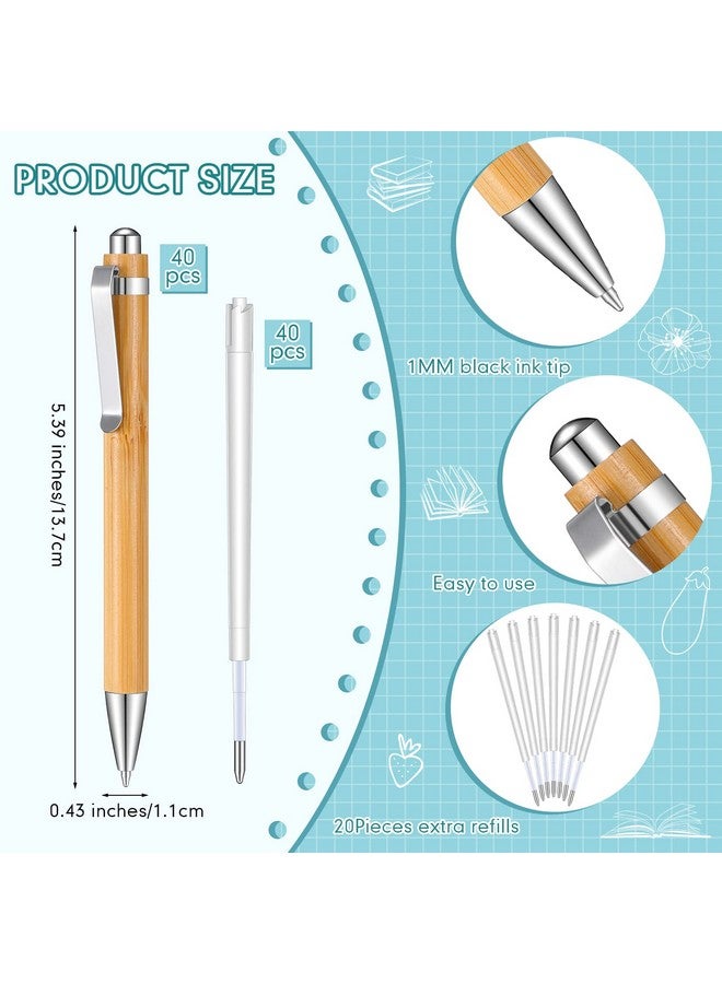 Fainne Bamboo Pens Bulk Wood Natural Engraving Retractable Bamboo Pen With Extra Black Ink Refills Ballpoint Pen Journaling Pen Gift For Graduation(40 Pcs) - Image 2