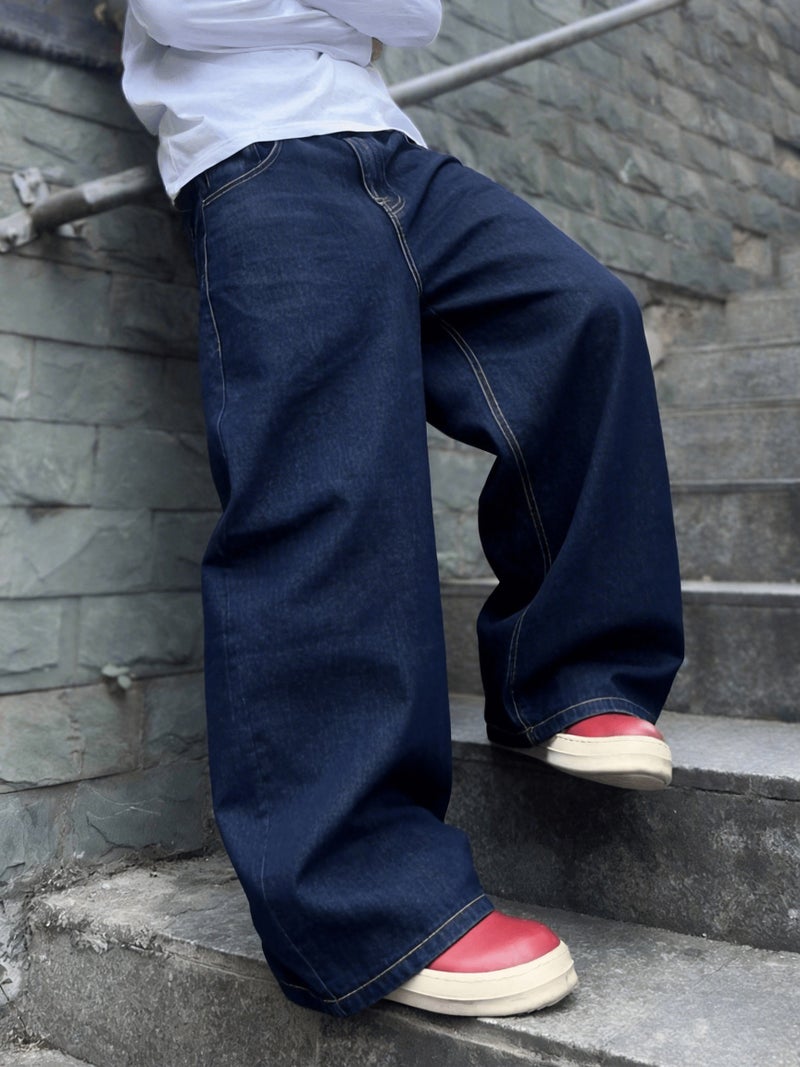 Men'S Loose-Fitting Washed Wide-Leg Jeans - Image 5