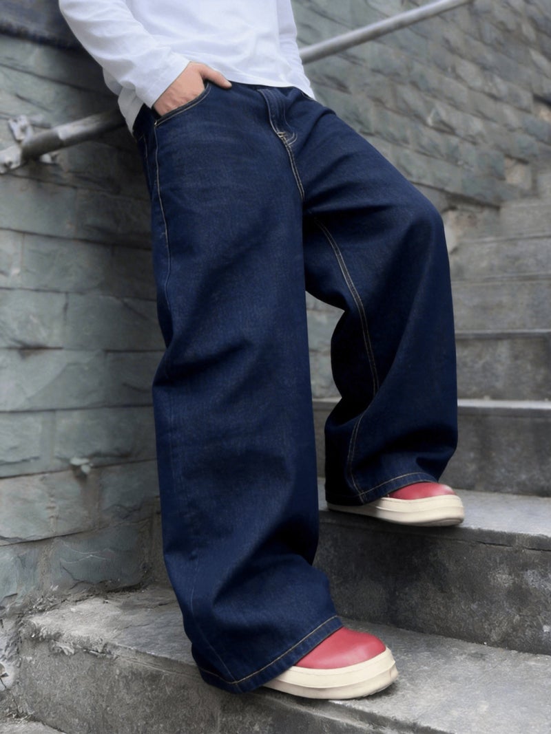 Men'S Loose-Fitting Washed Wide-Leg Jeans - Image 2