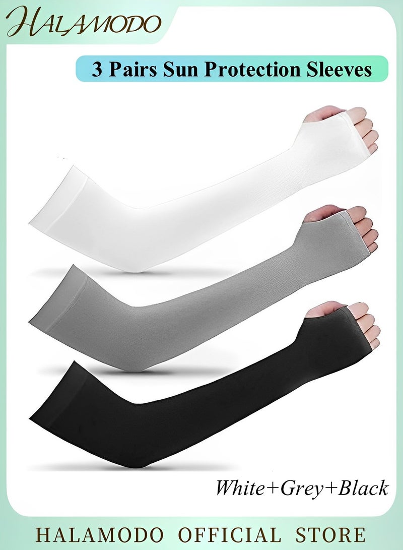 HALAMODO 3 Pairs Sun Protection Sleeves UV Protection Cooling Arm Sleeves Compression Golf Cooling Arm Sleeves Baseball Sun Sleeves for Men Women Youth - Image 1
