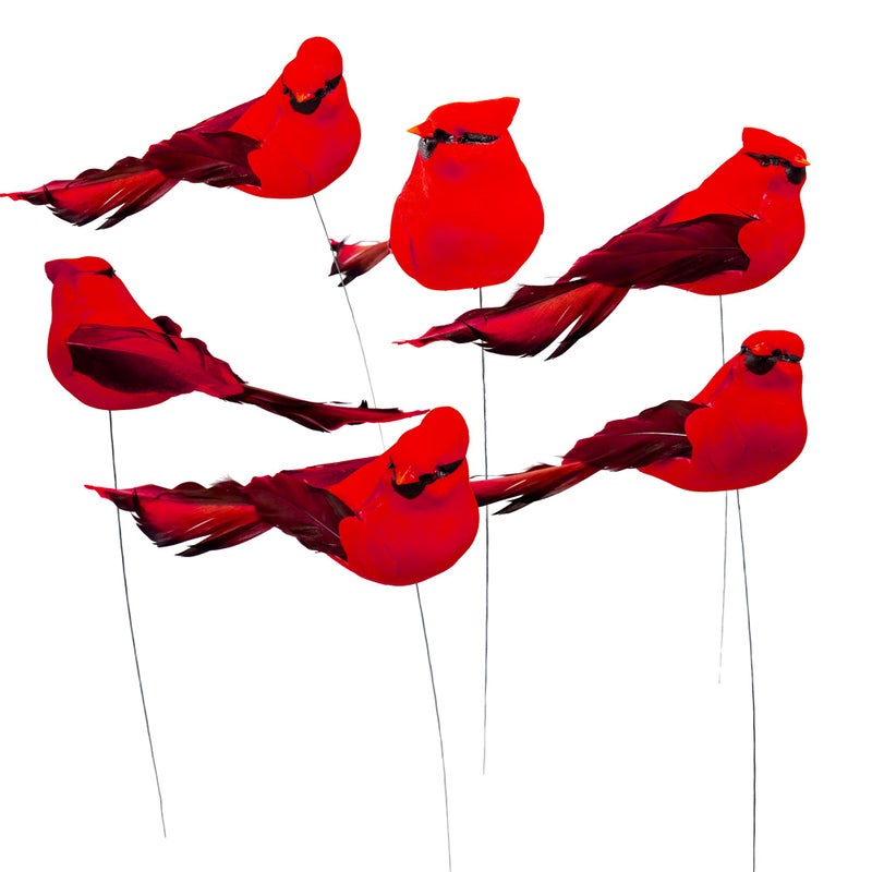 Berfutall -Cardinal Wire على زينة زخرفة شجرة عيد الميلاد - ريش أحمر من 12 قطعة لكل منها 5.90 "" LON (E) - Image 1