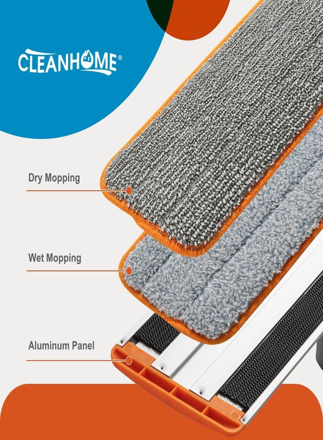 CLEANHOME ممسحة ميكروفايبر من CLEANHOME لتنظيف الأرضيات مع مقبض طويل قابل للتمديد، ممسحة مسطحة مع 4 وسادات قابلة لإعادة الاستخدام و1 فرشاة لإزالة الأوساخ - Image 2