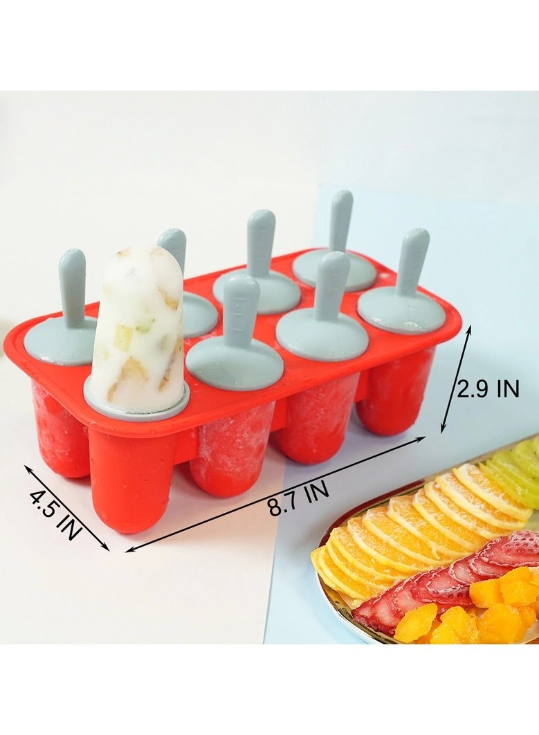 عام صندوق قوالب صابونيات بصلصة صغير مصنوع من السيليكون يحتوي على 8 قوالب للآيس كريم. هذا الصندوق مثالي للاستعمال في المنزل لدى الأطفال، ويمكن استخدامه لصنع عصي آيس صغير أو جيلات وآيسات. - Image 2