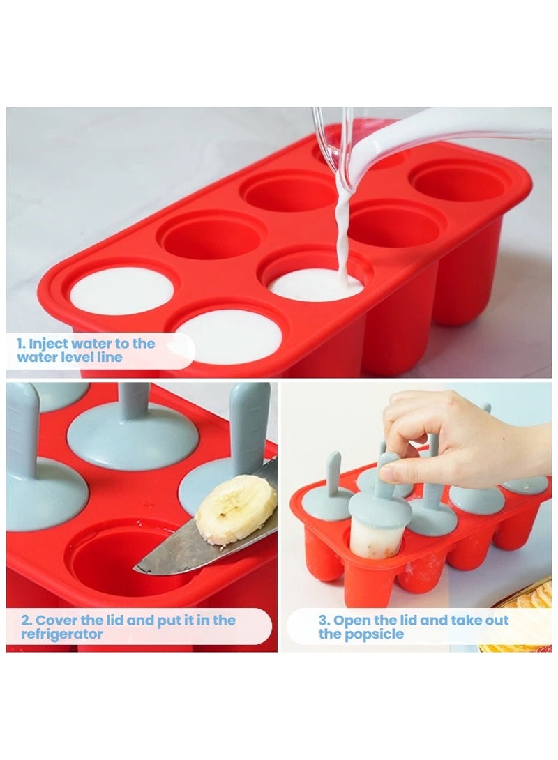 عام صندوق قوالب صابونيات بصلصة صغير مصنوع من السيليكون يحتوي على 8 قوالب للآيس كريم. هذا الصندوق مثالي للاستعمال في المنزل لدى الأطفال، ويمكن استخدامه لصنع عصي آيس صغير أو جيلات وآيسات. - Image 3