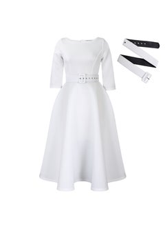 Generic Fashionable Black Womens Dress Simple Elegant A- line For All Seasons Hot Selling Clothing Export Quality For Women white+belt  - Image 1