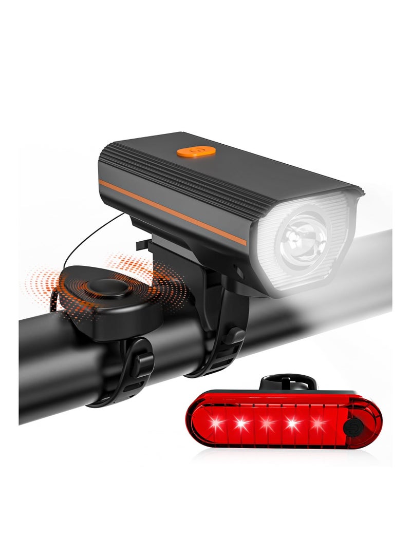 Y&D KASTWAVE Rechargeable Bike Lights with Electric Bel, Ultra Bright Bicycle for Night Riding, Road Mountain Accessories Kids Adults - Headlight Horn and Tail Light  - Image 1