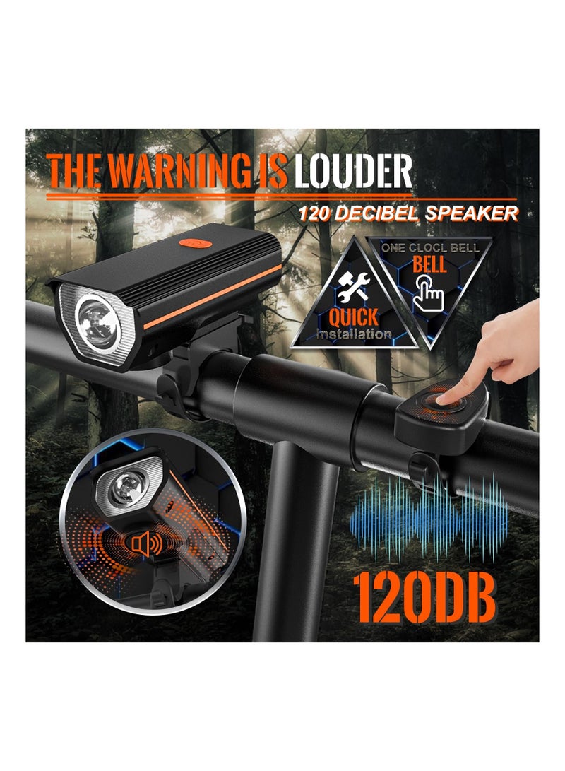 Y&D KASTWAVE Rechargeable Bike Lights with Electric Bel, Ultra Bright Bicycle for Night Riding, Road Mountain Accessories Kids Adults - Headlight Horn and Tail Light  - Image 4