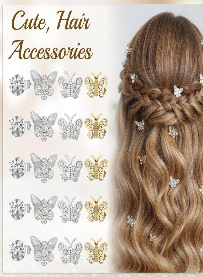 ElevateTech Mini Rhinestone Butterfly Hair Clips, 20 Pcs Cute Rhinestone Decorative Butterfly Hair Pins Small Crystal Wedding Hairs Barrettes Bridal Hairs Accessories for Girls Women (Silver, Gold) - Image 3