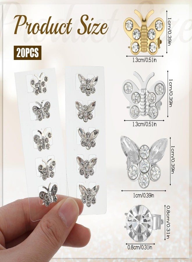 ElevateTech Mini Rhinestone Butterfly Hair Clips, 20 Pcs Cute Rhinestone Decorative Butterfly Hair Pins Small Crystal Wedding Hairs Barrettes Bridal Hairs Accessories for Girls Women (Silver, Gold) - Image 2