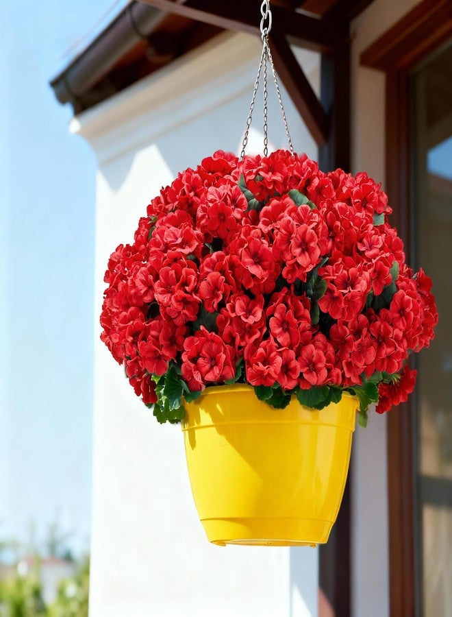 Karlliu Artificial Geranium Flowers for Outdoors: 6 PCS Realistic UV Resistant Faux Red Geranium Silk Flowers for Outdoor Planters Fade Proof Garden Fake Flowers Decor for Outside Porch - Red - Image 3