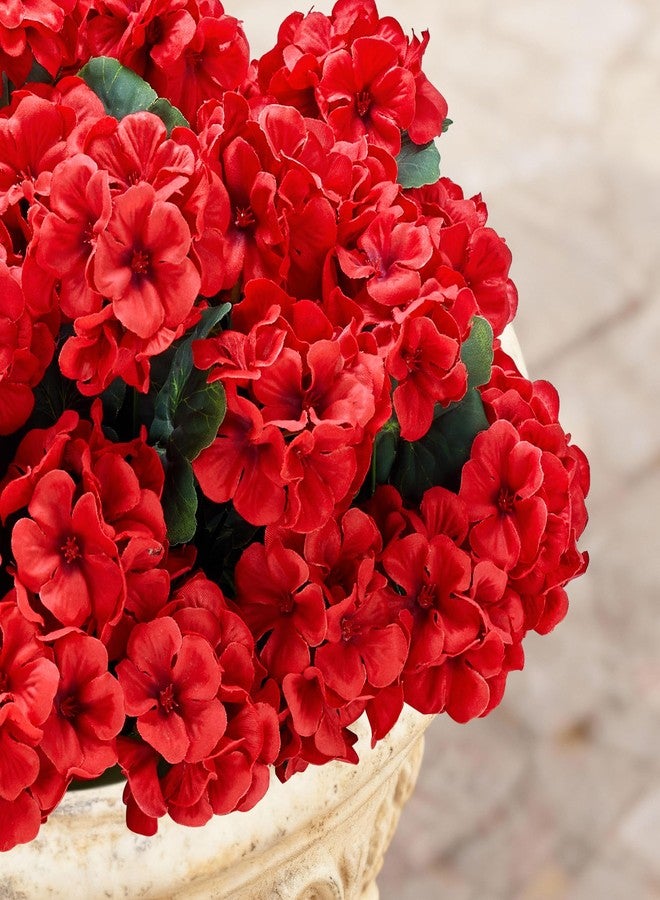 Karlliu Artificial Geranium Flowers for Outdoors: 6 PCS Realistic UV Resistant Faux Red Geranium Silk Flowers for Outdoor Planters Fade Proof Garden Fake Flowers Decor for Outside Porch - Red - Image 4