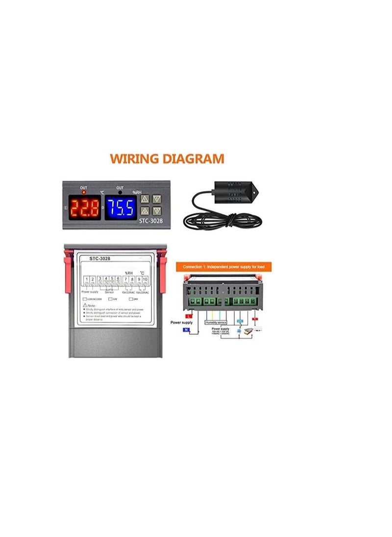 erorex - Digital AC Temperature Humidity controller, Aideepen STC-3028 AC110-220V Temperature & Humidity Hygrometer Thermostat Controller 10A Dual Display with SHT20 Waterproof Sensor - Image 1