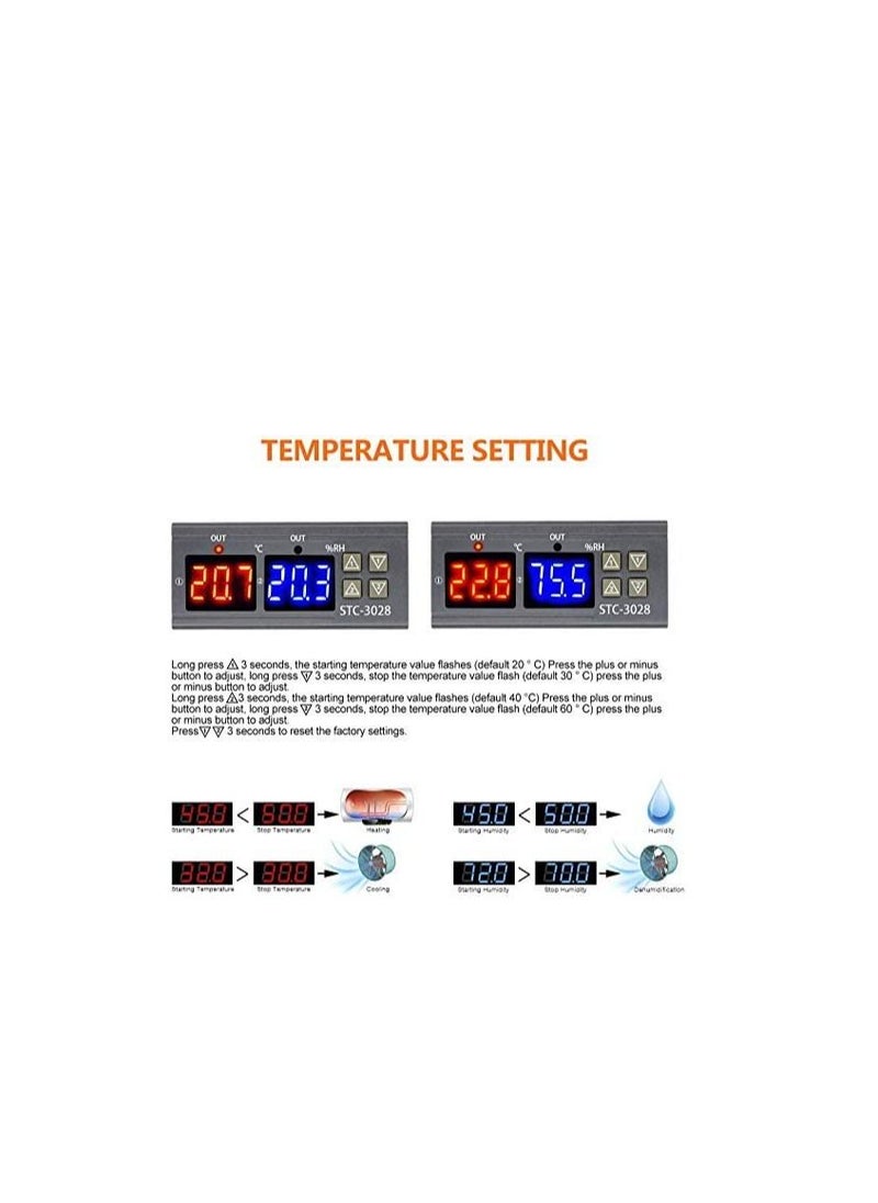 erorex - Digital AC Temperature Humidity controller, Aideepen STC-3028 AC110-220V Temperature & Humidity Hygrometer Thermostat Controller 10A Dual Display with SHT20 Waterproof Sensor - Image 1