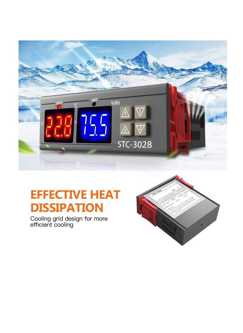 erorex - Digital AC Temperature Humidity controller, Aideepen STC-3028 AC110-220V Temperature & Humidity Hygrometer Thermostat Controller 10A Dual Display with SHT20 Waterproof Sensor - Image 1