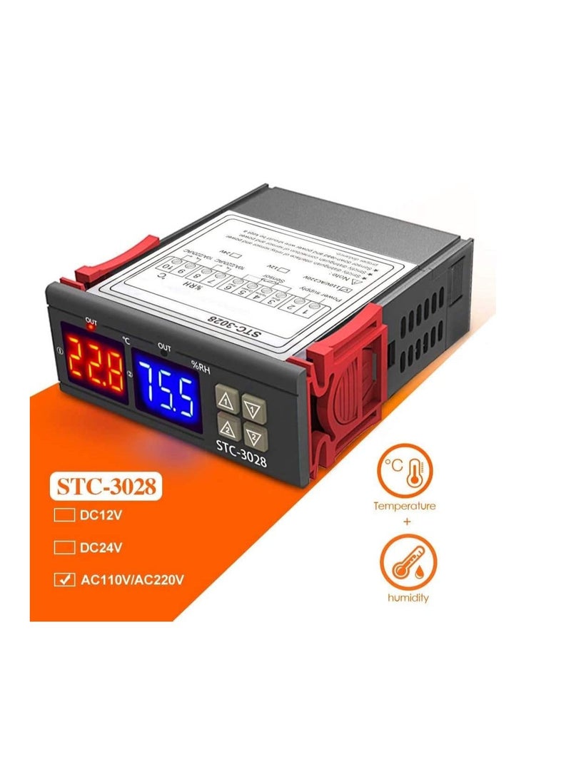 erorex - Digital AC Temperature Humidity controller, Aideepen STC-3028 AC110-220V Temperature & Humidity Hygrometer Thermostat Controller 10A Dual Display with SHT20 Waterproof Sensor - Image 1