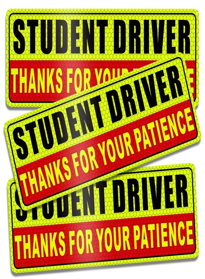 Lagincig Student Driver Magnet for Car Safety Warning Please Be Patient New Driver Sticker Reusable Movable Reflective Magnetic Black & Red for Car Bumper 3 Pcs - Image 1