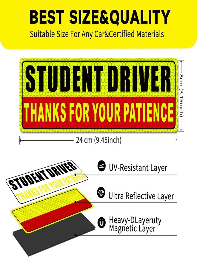 Lagincig Student Driver Magnet for Car Safety Warning Please Be Patient New Driver Sticker Reusable Movable Reflective Magnetic Black & Red for Car Bumper 3 Pcs - Image 2