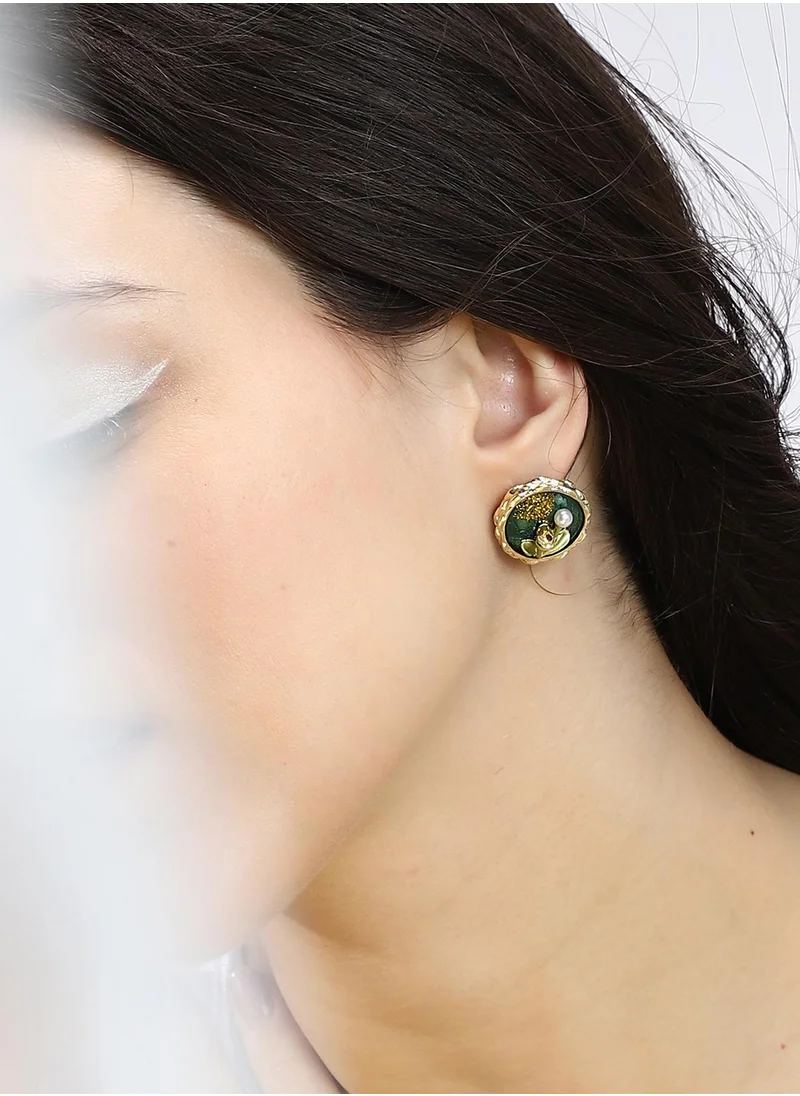 SOHI SOHI Women's The Portrait Stud Earrings For Casual Wear | Seagreen Colour | Alloy Material | Push Back Closure | Artificial Pearl Earrings | Stud Earrings For Women & Girls