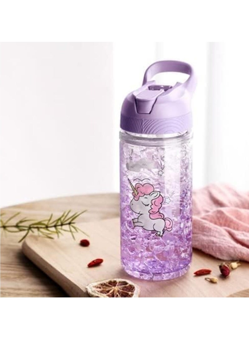 DIOTTI Water Bottles, Cute Girls Water Bottles for School, Girls Unicorn Water Bottle with Straw and Safety lock, 400ML/13.5oz Kids Water Bottles,Drinking Bottle for Boys and Girls Child, Indoor Outdoor (Purple) - Image 2