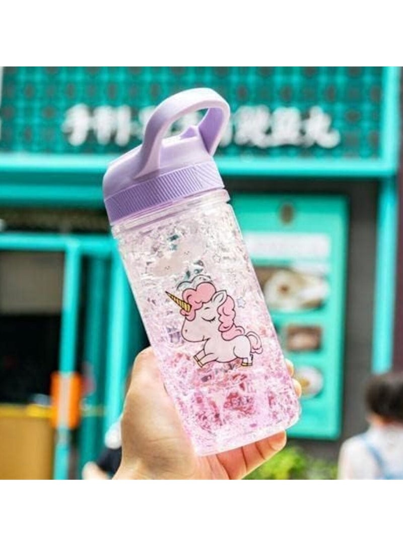 DIOTTI Water Bottles, Cute Girls Water Bottles for School, Girls Unicorn Water Bottle with Straw and Safety lock, 400ML/13.5oz Kids Water Bottles,Drinking Bottle for Boys and Girls Child, Indoor Outdoor (Purple) - Image 3