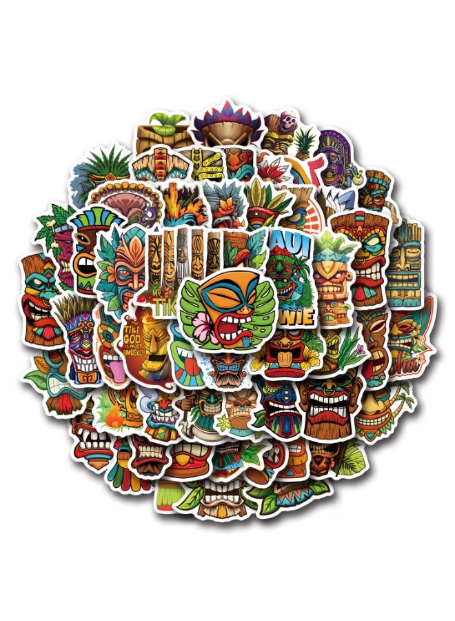 NIBEMINENT 55 Pcs Tiki Deco Kit Waterproof Stickers, High Definition Printing Bright Colors, Suitable for Laptop Skateboard Luggage Water Bottle Guitar DIY - Image 1