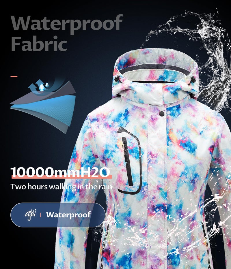 CREATMO US Ski Coats For Women Womens Snowboarding Jacket Snow Women's Waterproof Warm Winter Coat Mountain Windbreaker Hooded Raincoat Star Purple L - Image 4