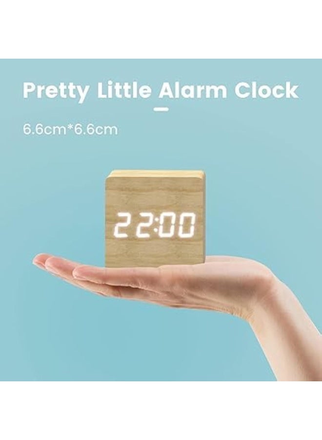 CAZADORA Digital Alarm Clock – Mini Square Bedside Clock with 3 Alarm Settings, Temperature Display, Adjustable Brightness & Night Mode, Wooden Finish Table Clock for Bedroom, Desk & Living Room, Compact 7×7×9 cm, Lightweight Portable Design, Easy Touch Controls, Snooze, 12/24H Time Format, Energy-Efficient Display, Ideal Gift for Adults & Kids — Cazadora Premium Mini Digital Clock (Beige) for Modern Homes, Hotels & Offices — Smart, Quiet, Clear Display for Better Sleep Routines and Timely Reminders (Model CAZ-DA001) - Image 4