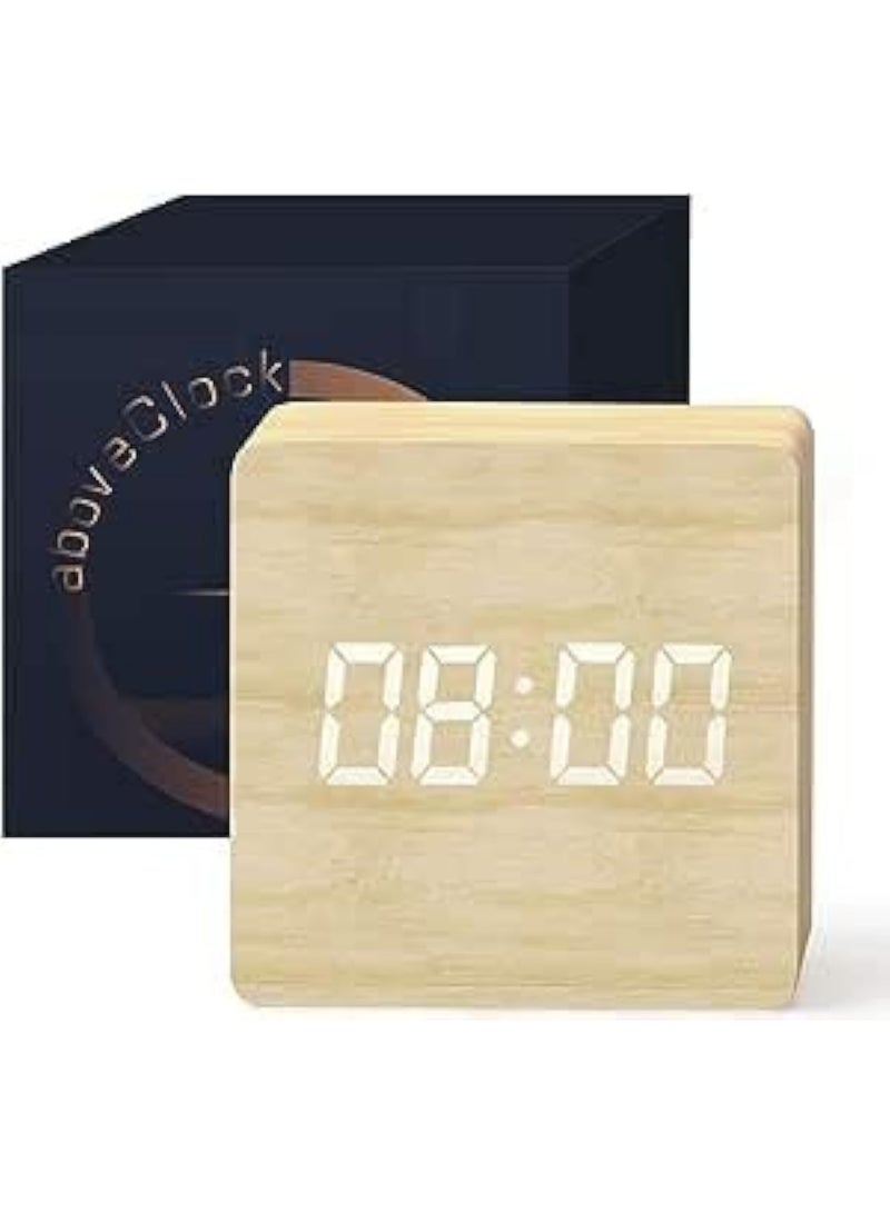CAZADORA Digital Alarm Clock – Mini Square Bedside Clock with 3 Alarm Settings, Temperature Display, Adjustable Brightness & Night Mode, Wooden Finish Table Clock for Bedroom, Desk & Living Room, Compact 7×7×9 cm, Lightweight Portable Design, Easy Touch Controls, Snooze, 12/24H Time Format, Energy-Efficient Display, Ideal Gift for Adults & Kids — Cazadora Premium Mini Digital Clock (Beige) for Modern Homes, Hotels & Offices — Smart, Quiet, Clear Display for Better Sleep Routines and Timely Reminders (Model CAZ-DA001) - Image 1