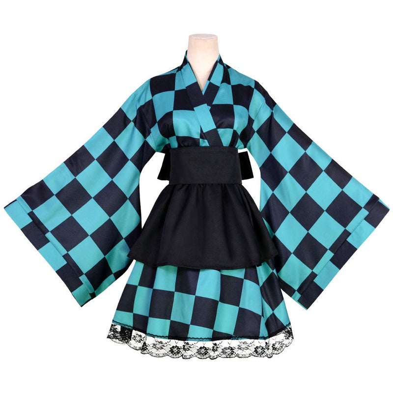 In Stock Demon Slayer Cosplay Costume: Tanjiro & Nezuko Maid Dress for Halloween