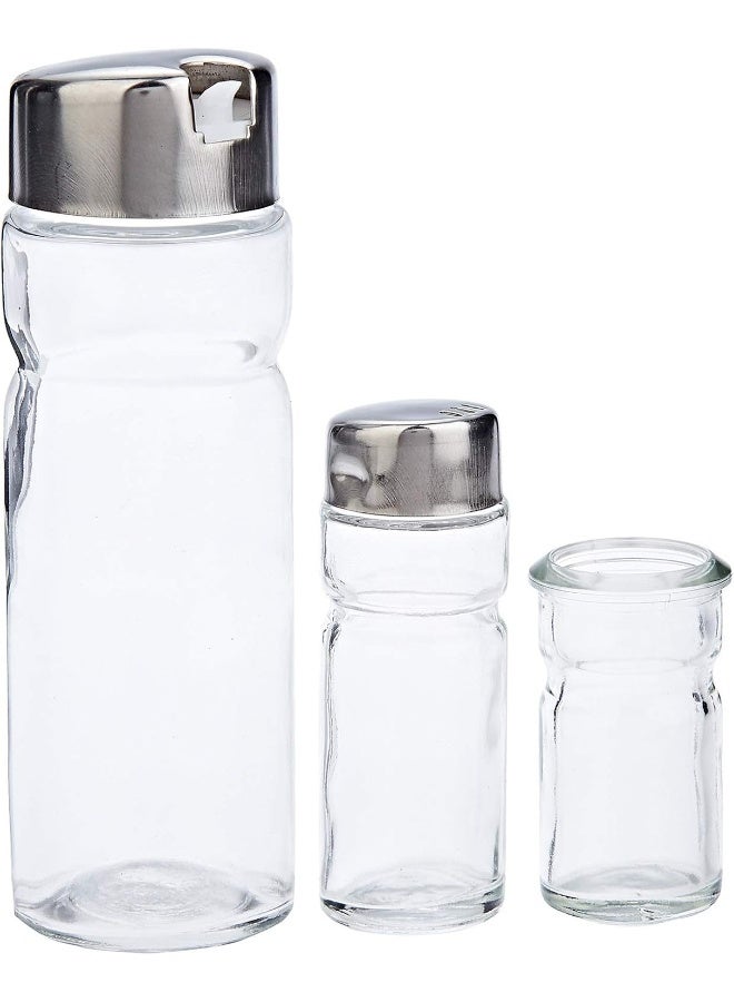 Harmony 83123 Salt And Pepper Shakers And Oil And Vinegar Bottles Set With Metal Stand Set - 5 Pieces - Clear - Image 2