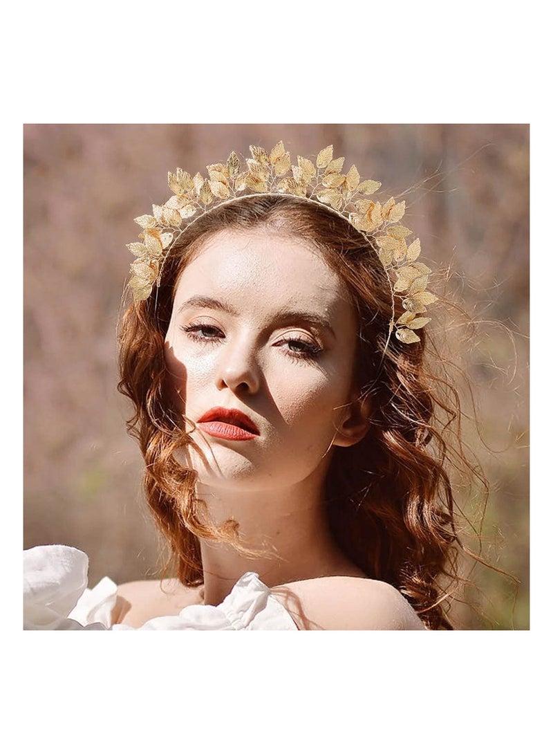 SYOSI Leaves Halo Crown Headband, Handmade Leaf Goddess Headpiece Hairband, Wedding Party Prom Bridal Hair Accessories, for Women and Girls, Gold Greek Goddess Costume Accessories - Image 1
