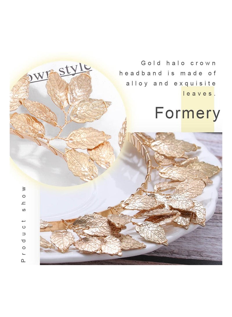 SYOSI Leaves Halo Crown Headband, Handmade Leaf Goddess Headpiece Hairband, Wedding Party Prom Bridal Hair Accessories, for Women and Girls, Gold Greek Goddess Costume Accessories - Image 4