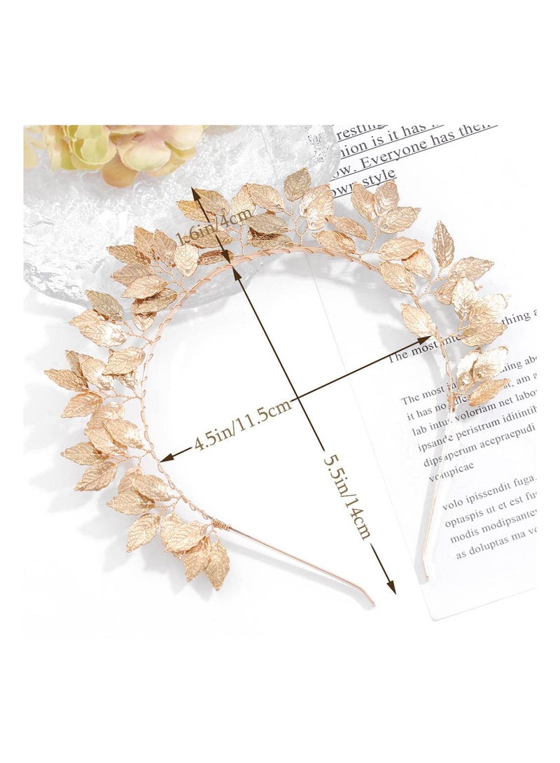 SYOSI Leaves Halo Crown Headband, Handmade Leaf Goddess Headpiece Hairband, Wedding Party Prom Bridal Hair Accessories, for Women and Girls, Gold Greek Goddess Costume Accessories - Image 2