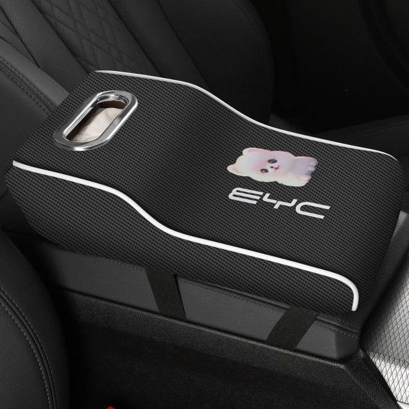 Deluxe Gray Polyester Car Armrest Cover Comfort Fit Durable Easy Install Cartoon Design - Image 1