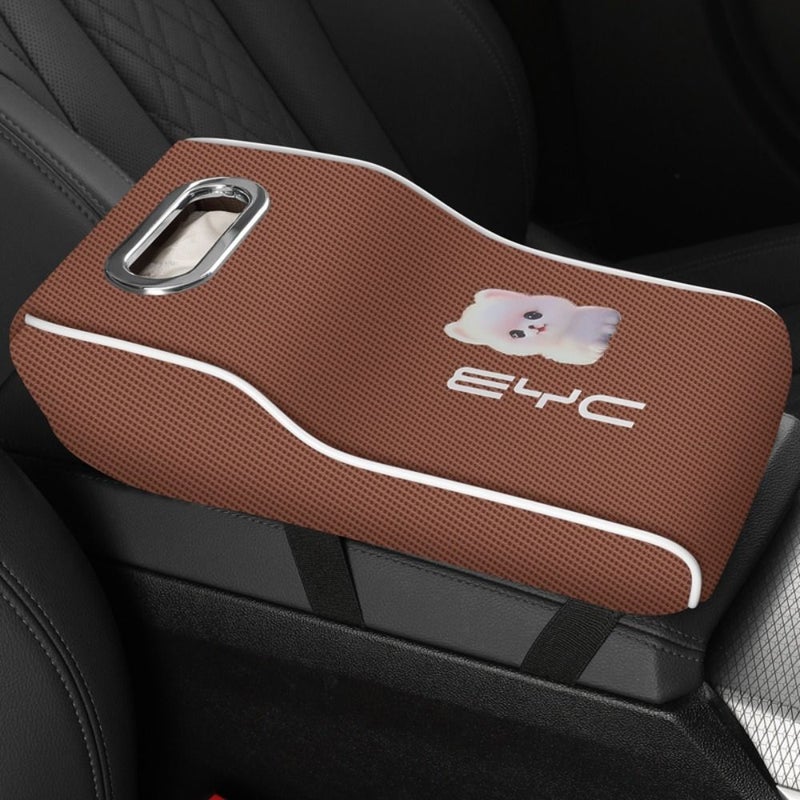 Deluxe Gray Polyester Car Armrest Cover Comfort Fit Durable Easy Install Cartoon Design - Image 4