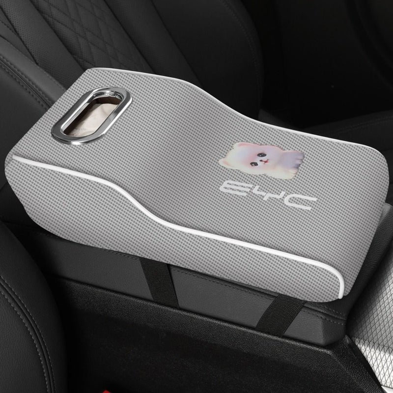 Deluxe Gray Polyester Car Armrest Cover Comfort Fit Durable Easy Install Cartoon Design - Image 3