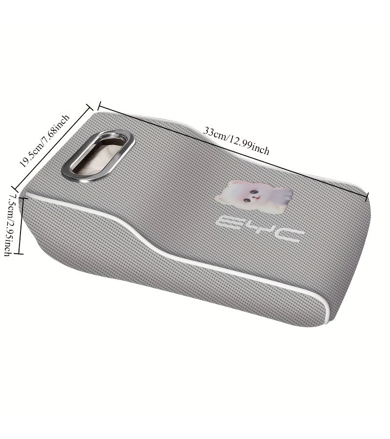 Deluxe Gray Polyester Car Armrest Cover Comfort Fit Durable Easy Install Cartoon Design - Image 2