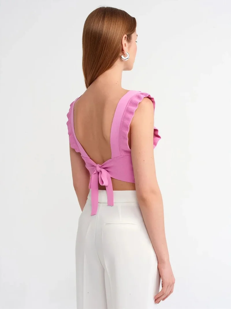 ديلفين Dilvin Fitted Sleeveless Crop Blouse With Tie Front