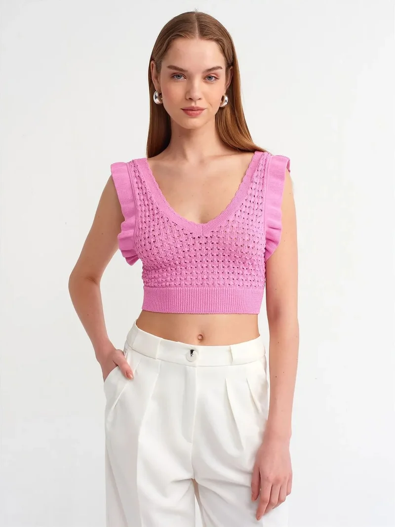 ديلفين Dilvin Fitted Sleeveless Crop Blouse With Tie Front