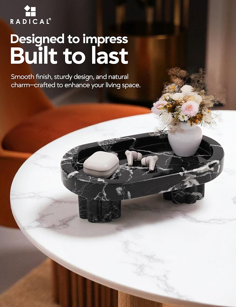RADICALn Premium Handmade Black Marble Oval Tray with Stand 10 Inch – Vanity & Serving Tray for Coffee Table, Bathroom & Perfume Organizer, Jewelry Display & Home Decor - Image 3