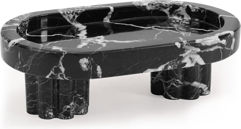 RADICALn Premium Handmade Black Marble Oval Tray with Stand 10 Inch – Vanity & Serving Tray for Coffee Table, Bathroom & Perfume Organizer, Jewelry Display & Home Decor - Image 1