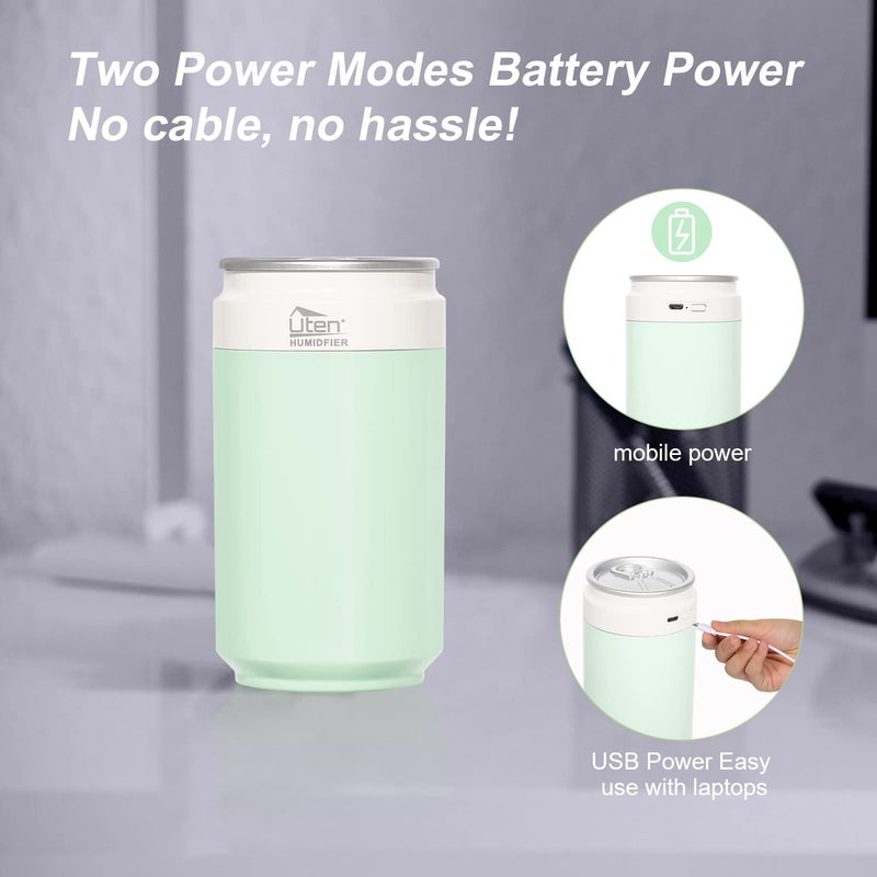 Uten Humidifiers, Humidifier for Bedroom, Can Air Humidifier, Humidifiers for Home and Plants, USB Powered And Battery Powered Portable for Home Office Car Outdoor, 2 Mist Modes, Night Light, Auto-Off - Image 2