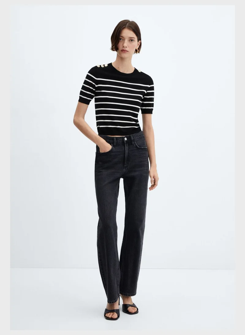 MANGO Strip Crew Neck Top