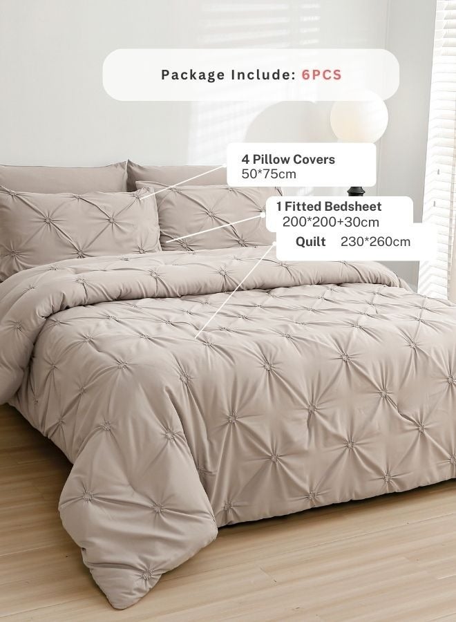 لونا هوم طقم لحاف مقاس كينج، طقم سرير مفرش 6 قطع، مطيات بينتك، لون بيج. - Image 2