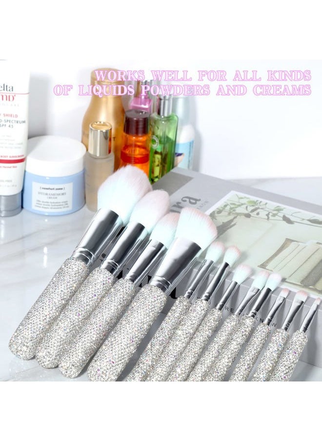 KEYPOWER - Makeup Brushes Bling Crystal Professional Face Cosmetics Blending Liquid Foundation Powder Concealer Eye Shadows Make Up Beauty Tool Glitter(12PCS) (Purely Handmade) (White) - Image 1
