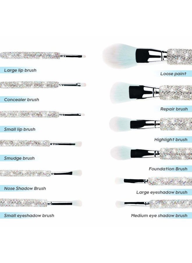 KEYPOWER - Makeup Brushes Bling Crystal Professional Face Cosmetics Blending Liquid Foundation Powder Concealer Eye Shadows Make Up Beauty Tool Glitter(12PCS) (Purely Handmade) (White) - Image 1