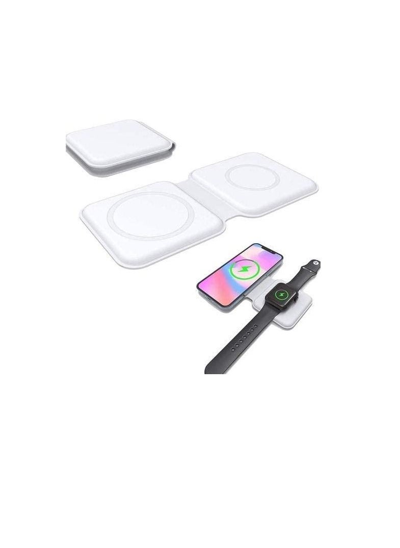Prime Foldable Wireless Duo Fast Wireless Charging Compatible for Apple iPhone 11/12/XR/XS/X, iWatch SE/6/5/4/3, Airpods pro/2, and Samsung