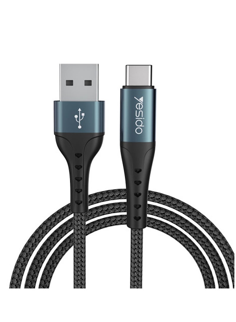 Yesido CA62 Data Cable Nylon Braided for Type-C Interface 1.2M 2.4A Output - Black - Image 1