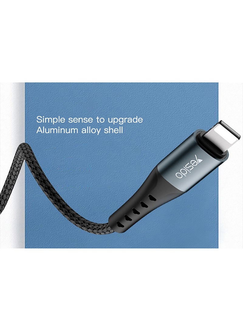 Yesido CA62 Data Cable Nylon Braided for Type-C Interface 1.2M 2.4A Output - Black - Image 3