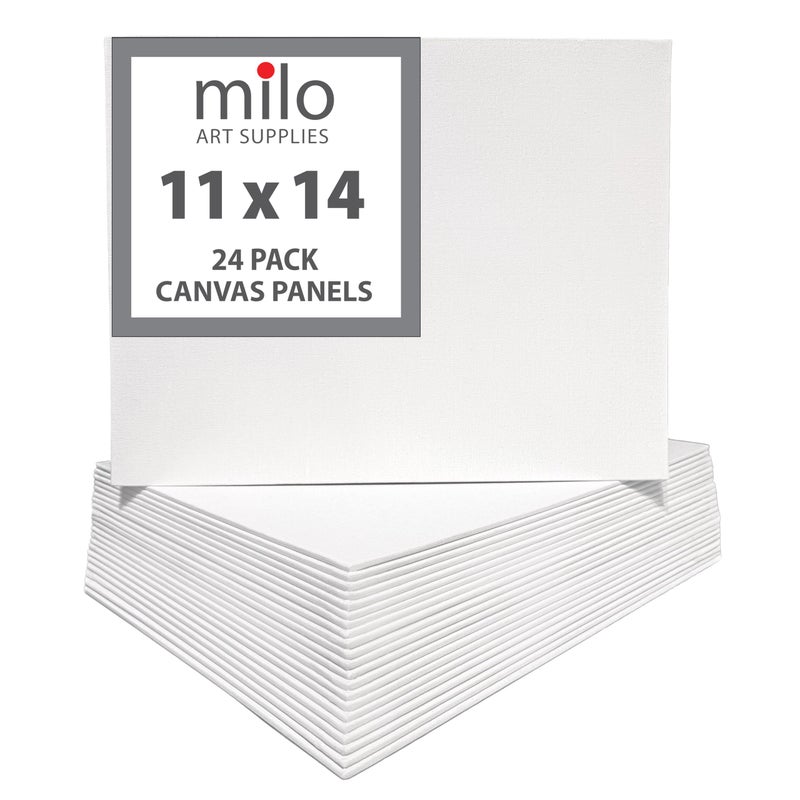 milo Canvas Panel Boards for Painting  11x14 inches  24 Pack of Flat Canvas Panels Primed  Ready to Paint Art Supplies for Acrylic Oil Mixed Wet Media  Pouring Bulk Painting Party Pack